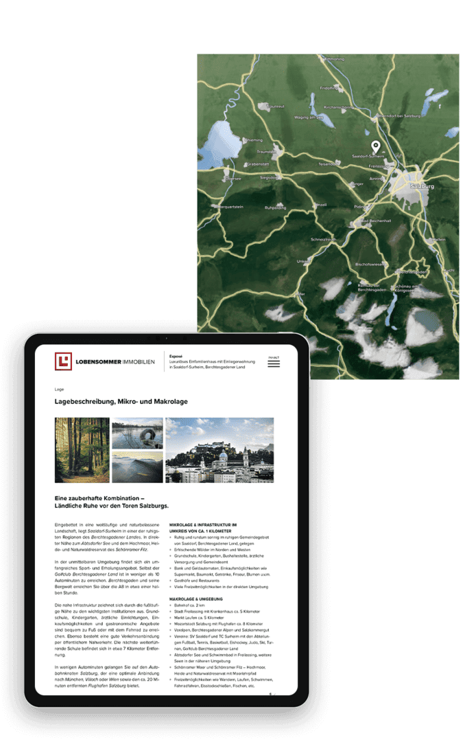 Digitales Immobilien-Exposé und geografische Karte des Berchtesgadener Landes